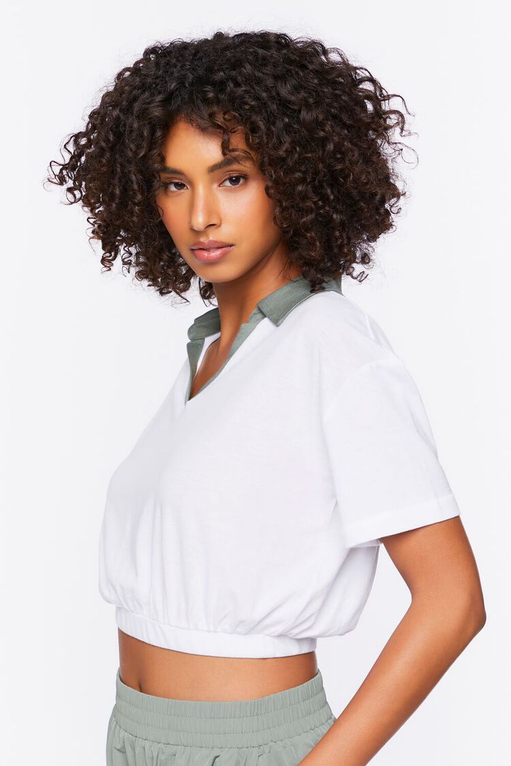 WHITE/TEA Active Contrast-Trim Cropped Tee, image 2