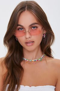 GOLD/PINK Rimless Rectangle Sunglasses, image 1
