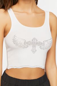 WHITE/SILVER Studded Cross Cropped Tank Top, image 5