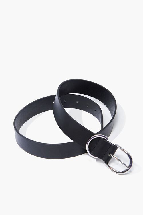 BLACK/SILVER Faux Leather D-Ring Belt, image 2
