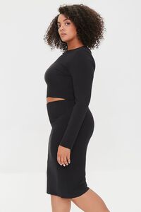 BLACK Plus Size Crop Top & Pencil Skirt Set, image 2