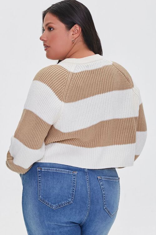 CREAM/TAUPE Plus Size Striped Cropped Sweater, image 3