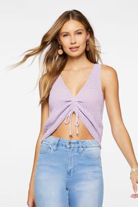 LAVENDER Ruched Drawstring Sweater-Knit Top, image 1