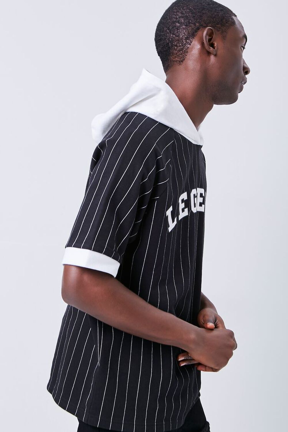 BLACK/WHITE Legend Graphic Striped Hooded Top, image 2