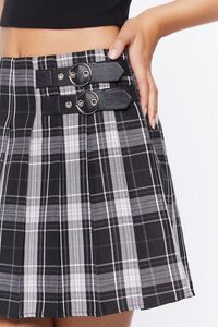 BLACK/MULTI Dual-Buckle Pleated Plaid Skirt, image 6