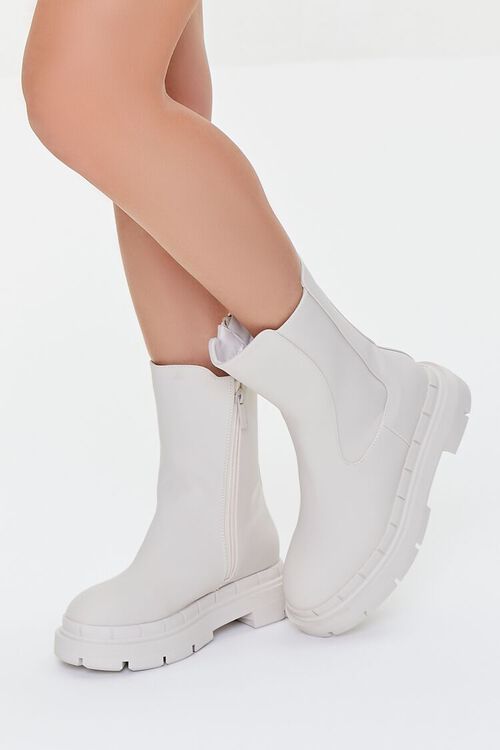 WHITE Faux Leather Lug-Sole Chelsea Booties, image 1