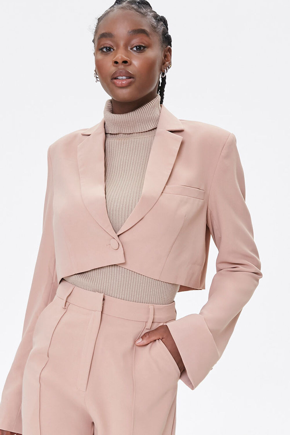 TAUPE Cropped Notched-Lapel Blazer, image 1