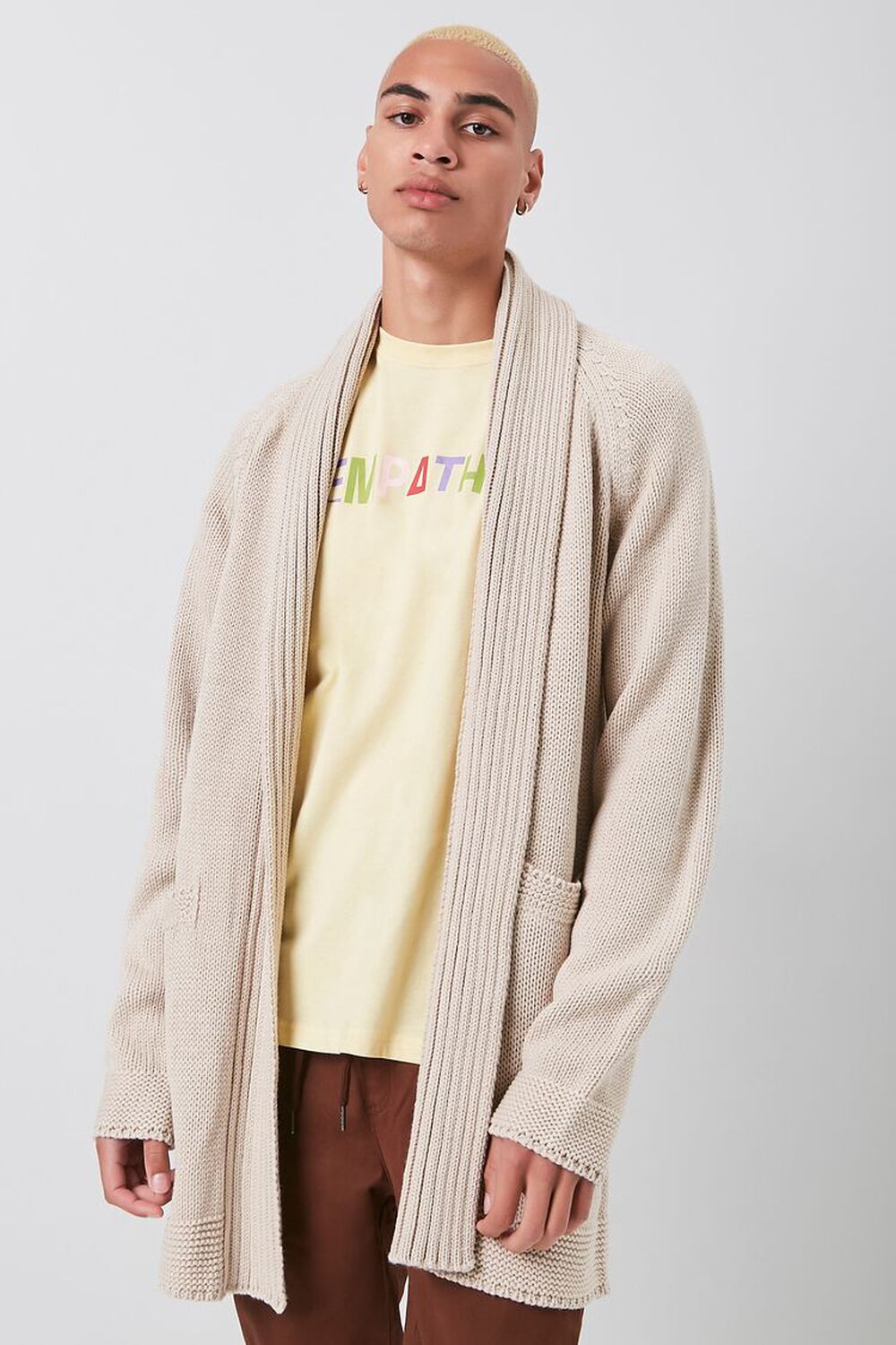 TAUPE Longline Open-Front Cardigan Sweater, image 1