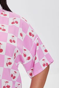 PINK/RED Plus Size Checkered Cherry Print Shirt, image 5