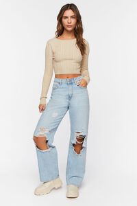 TAUPE Cropped Rib-Knit Sweater, image 4