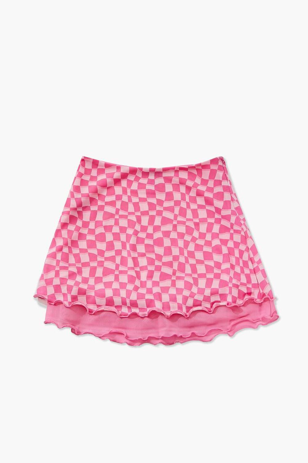 PINK/ORANGE Girls Checkered Tiered Skirt (Kids), image 1