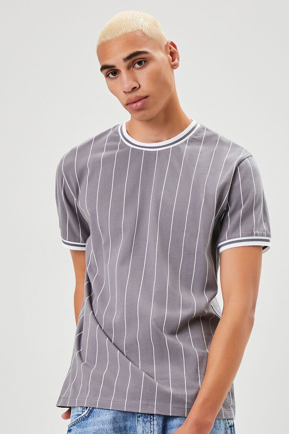 CHARCOAL/WHITE Pinstriped Ringer Tee, image 1