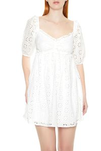 WHITE Eyelet Babydoll Mini Dress, image 4