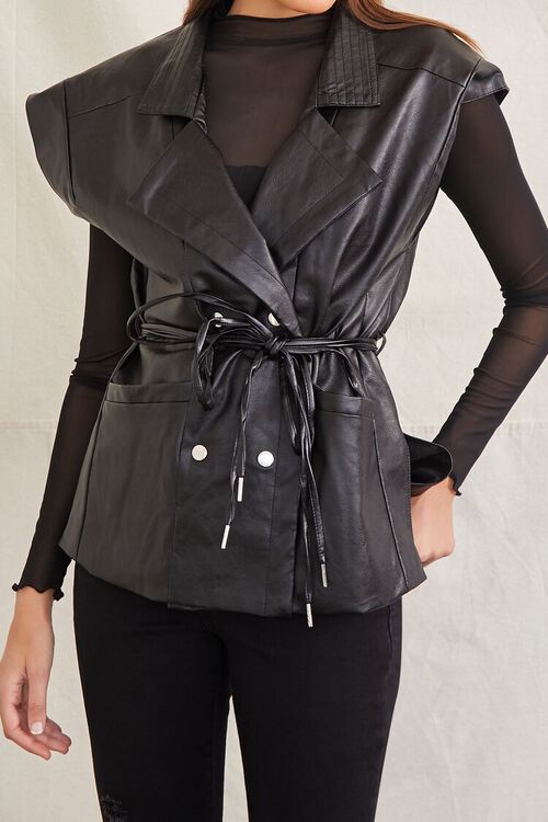 BLACK Faux Leather Cap-Sleeve Jacket, image 5