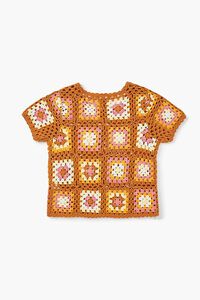 BROWN/MULTI Girls Granny Square Crochet Top (Kids), image 2
