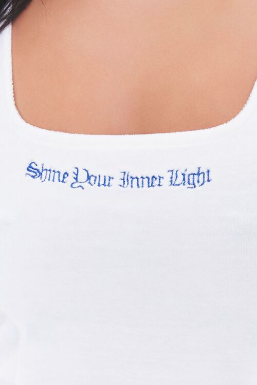 WHITE/BLUE Embroidered Inner Light Velour Crop Top, image 5