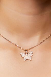 WHITE/GOLD Faux Pearl Butterfly Pendant Necklace, image 2