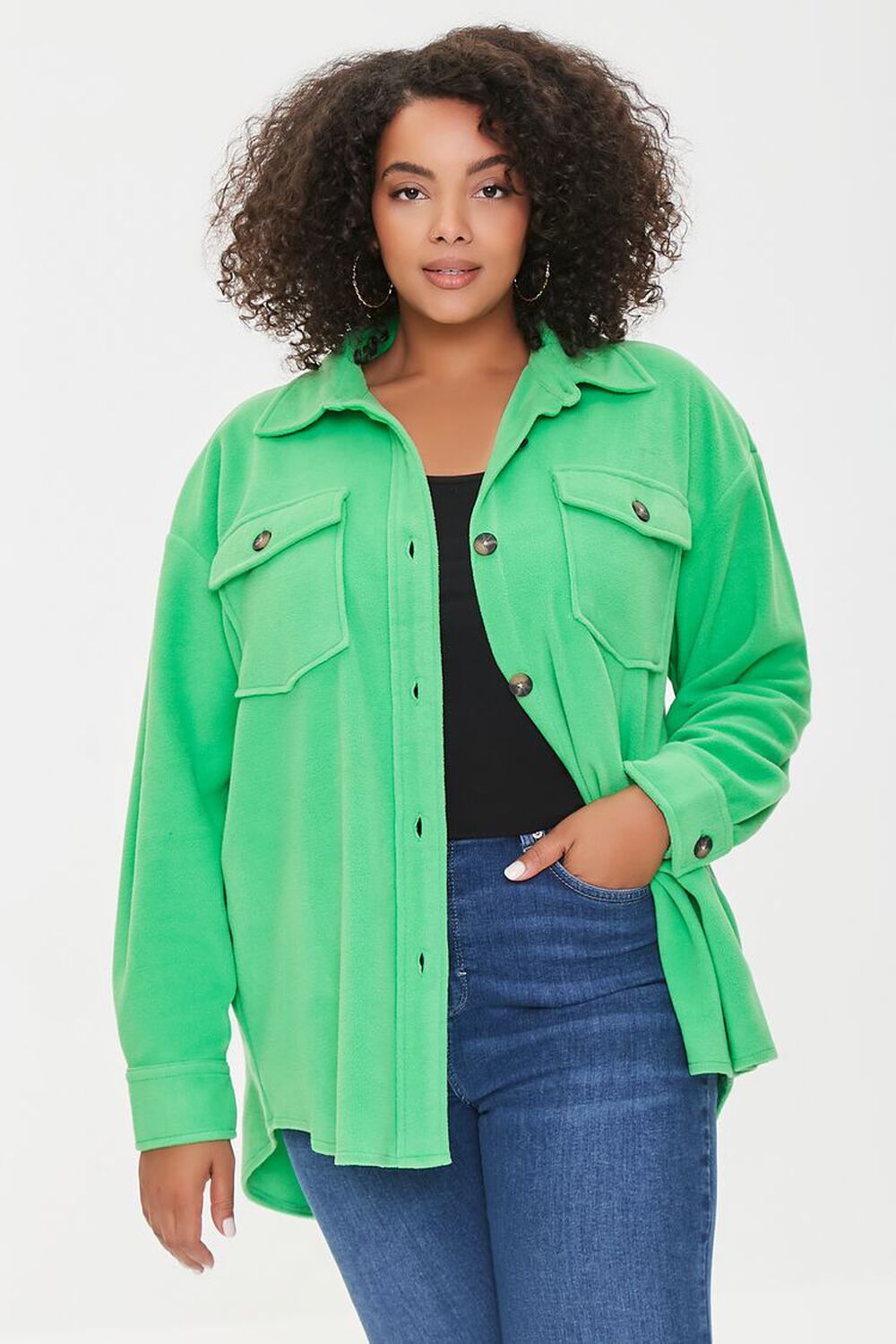 GREEN Plus Size Fleece Shacket, image 1