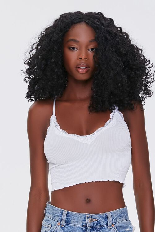 WHITE Ribbed Lace-Trim Bralette, image 5