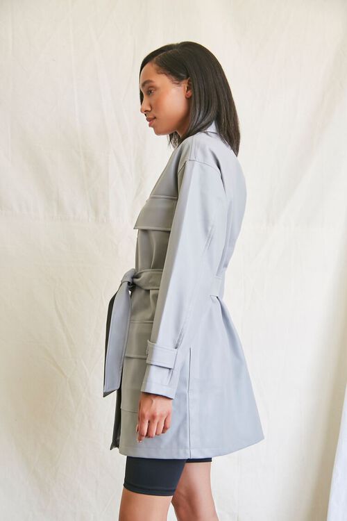 OYSTER GREY Faux Leather Trench Coat, image 2