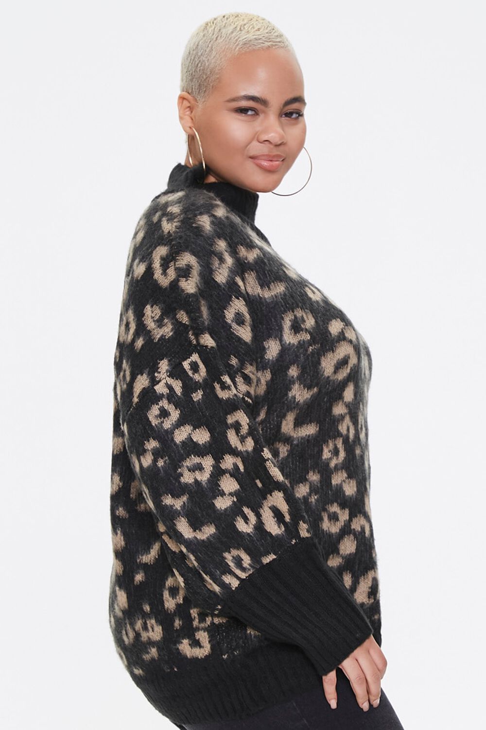 BLACK/BLUE Plus Size Leopard Print Sweater, image 2