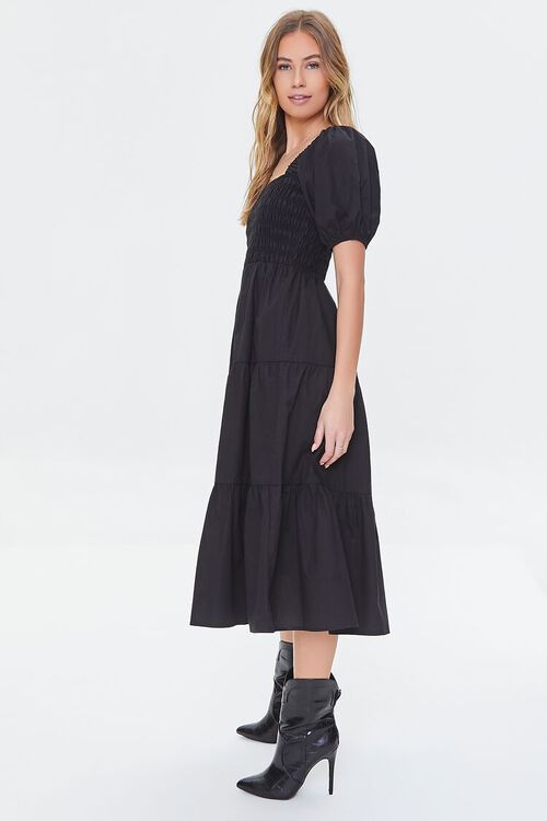 BLACK Smocked Puff-Sleeve Dress, image 2