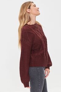 BURGUNDY Cable Knit Drop-Sleeve Sweater, image 2