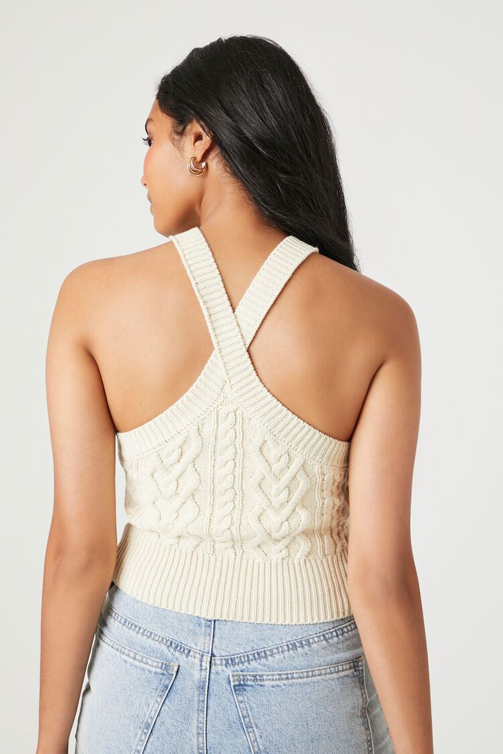 OATMEAL Cable Knit Halter Crop Top, image 3