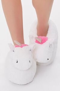 WHITE/PINK Plush Unicorn Indoor Slippers, image 4