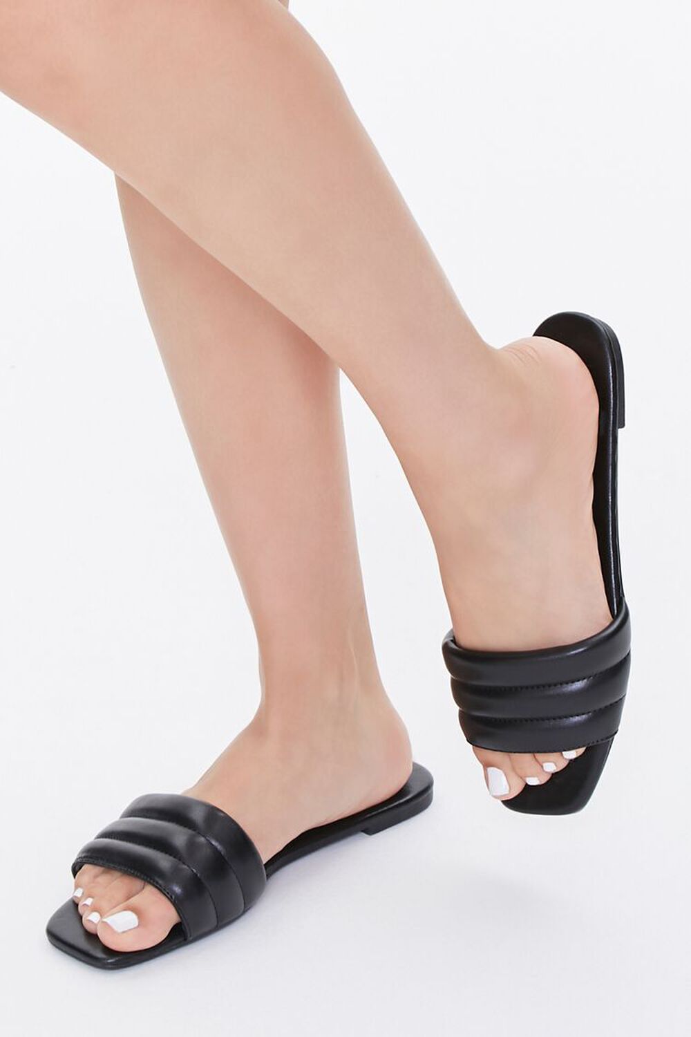 BLACK Quilted Square-Toe Sandals, image 1