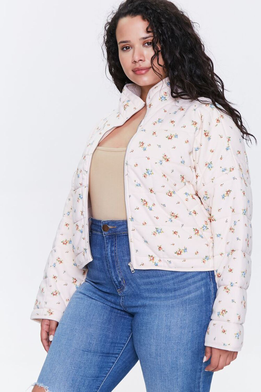 Plus Size Floral Puffer Jacket