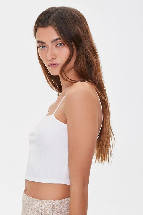 WHITE Ribbed Knit Cropped Cami, image 2