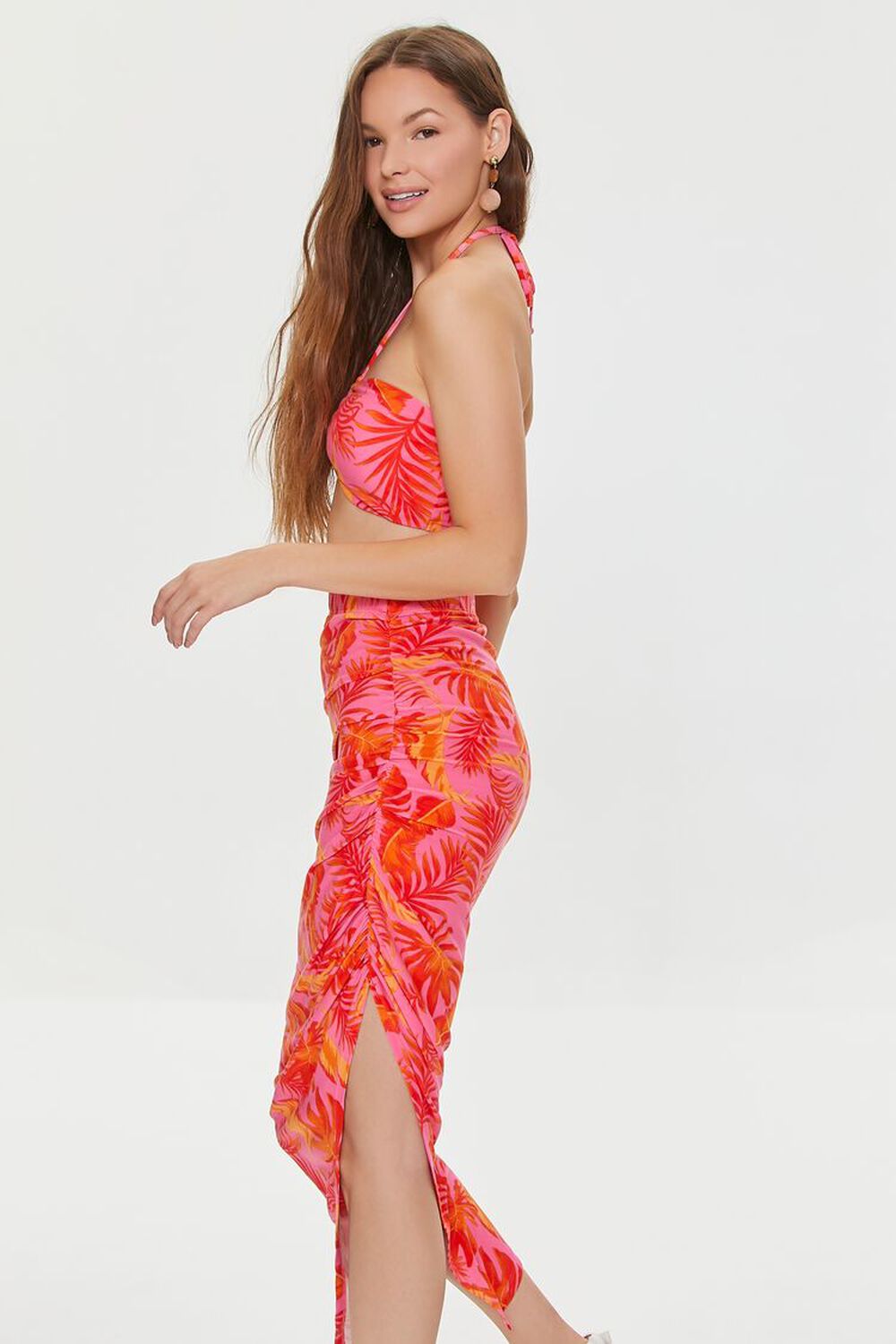 PINK/MULTI Tropical Print Crop Top & Skirt Set, image 2