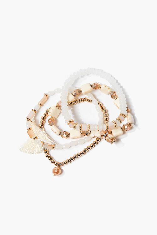 WHITE/GOLD Beaded Stretch Bracelet Set, image 1