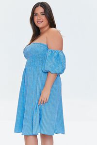 WHITE/BLUE Plus Size Striped Off-the-Shoulder Dress, image 2
