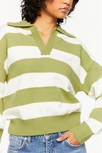 GREEN/CREAM Striped Collared Sweater, image 5