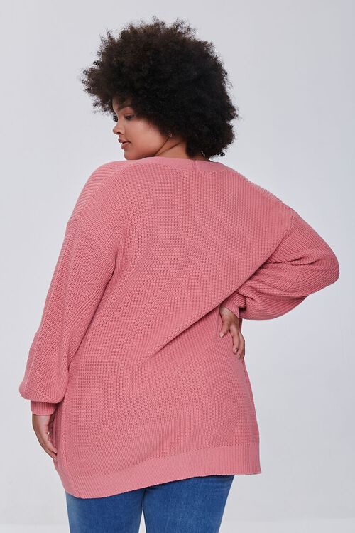 DUSTY PINK Plus Size Patch-Pocket Cardigan Sweater, image 3