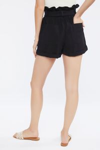 BLACK Belted Paperbag Twill Shorts, image 4