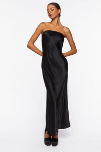 BLACK Satin Strapless Maxi Dress, image 5