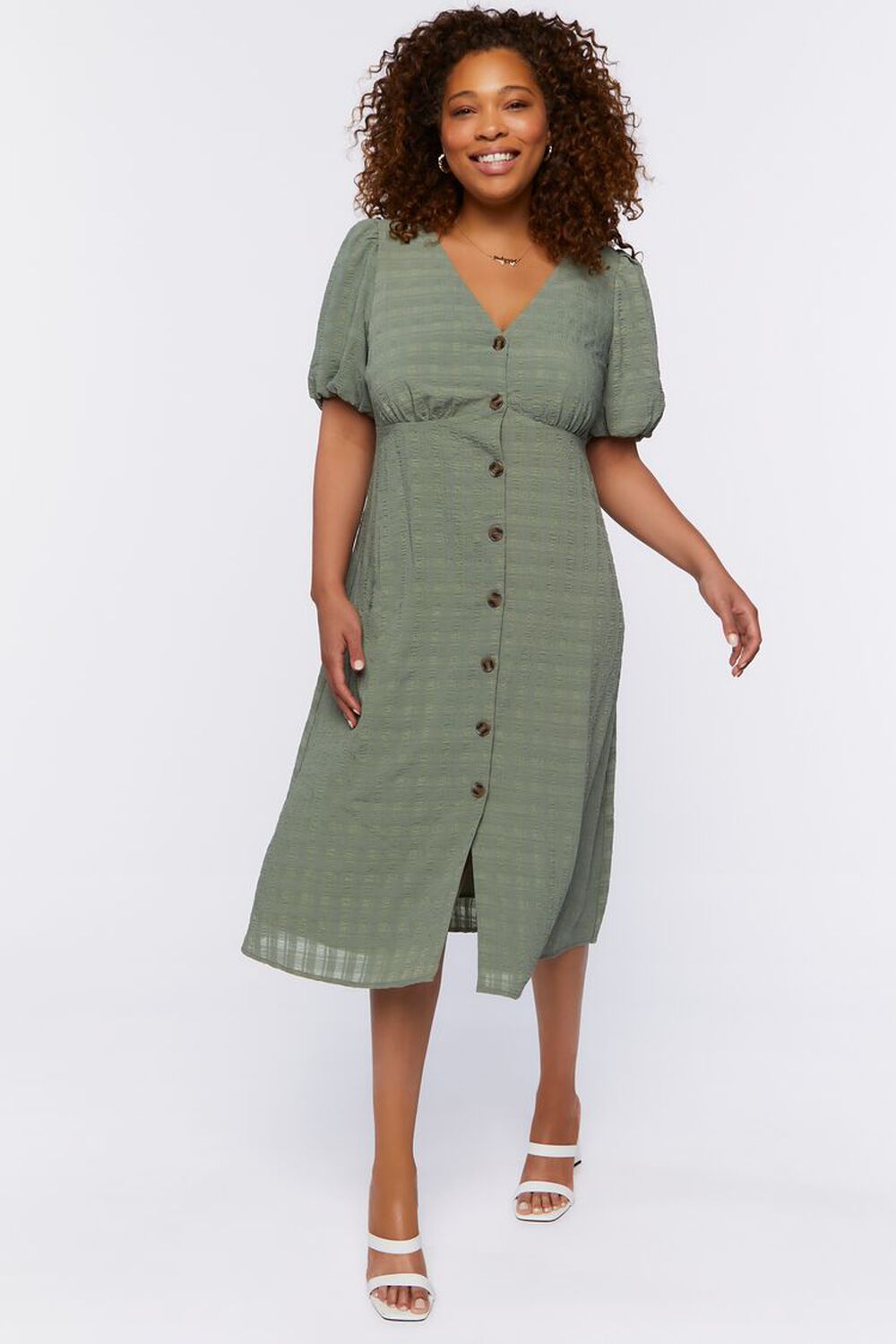 TEA Plus Size Seersucker Midi Dress, image 1