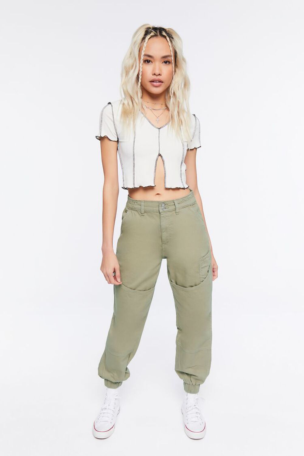 OLIVE Pocket High-Rise Twill Joggers, image 1
