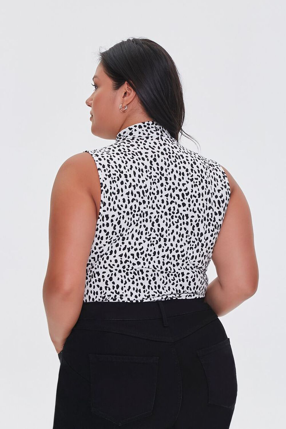 CREAM/BLACK Plus Size Cheetah Print Bodysuit, image 3