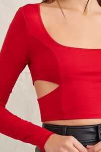 RED Cutout Long-Sleeve Crop Top, image 4