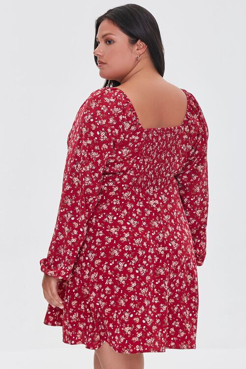 BERRY/MULTI Plus Size Ditsy Floral Mini Dress, image 3