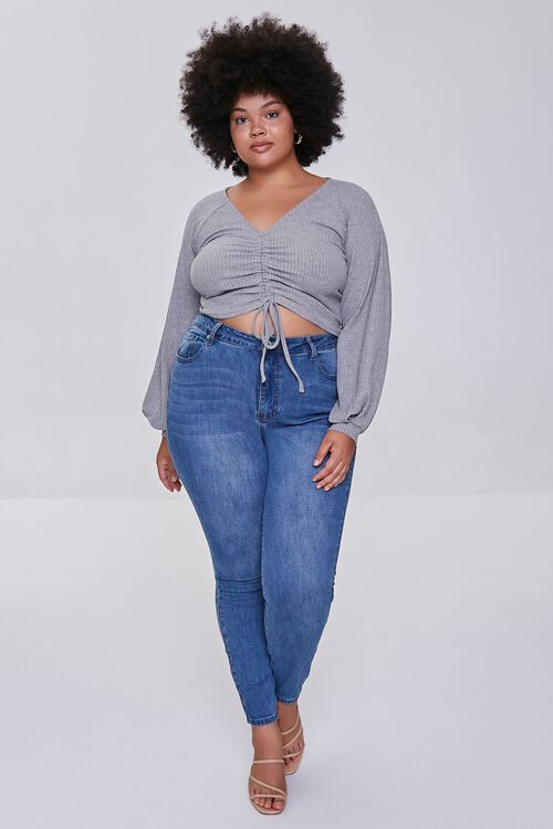 HEATHER GREY Plus Size Heathered Ruched Crop Top, image 4