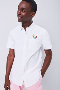 WHITE/MULTI Fitted Embroidered Balloon Graphic Pocket Shirt, image 2