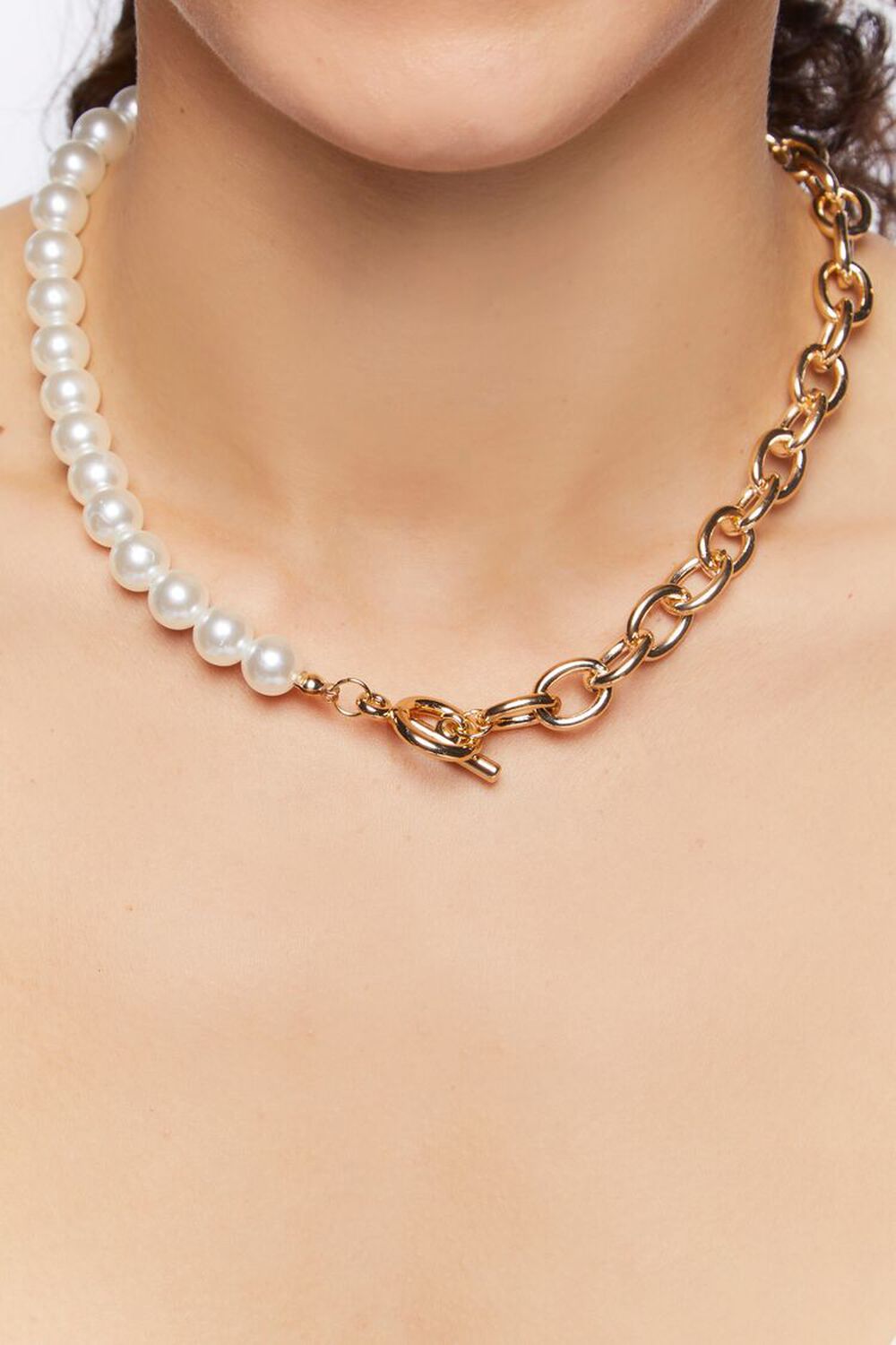 CREAM/GOLD Reworked Faux Pearl Toggle Necklace, image 1