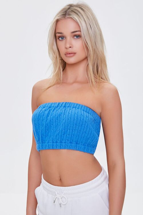 BLUE Sweater-Knit Tube Top, image 1