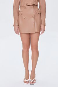TAUPE Faux Leather Cropped Blazer & Skirt Set, image 6
