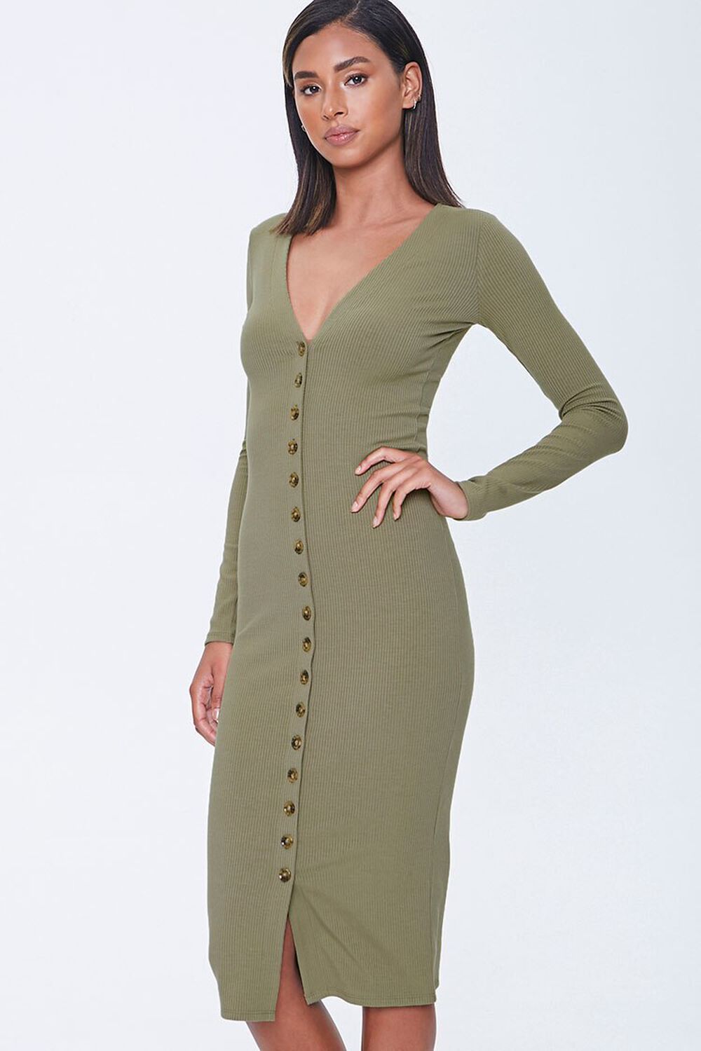 OLIVE Button-Front Midi Dress, image 1